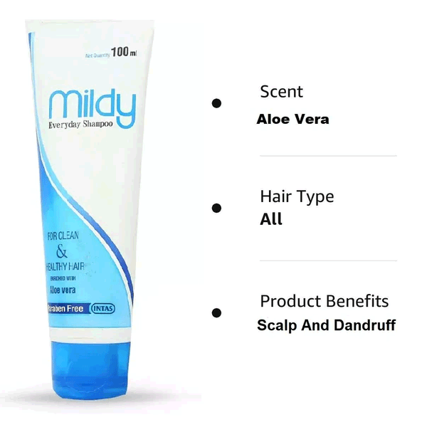 Mildy For Clean &amp; Healthy Hair Enriched with Aloe vera Everyday Shampoo, 100ml (Pack of 3)