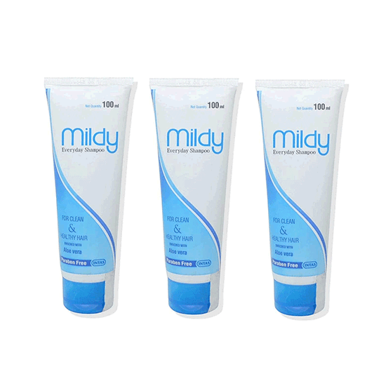 Mildy For Clean &amp; Healthy Hair Enriched with Aloe vera Everyday Shampoo, 100ml (Pack of 3)