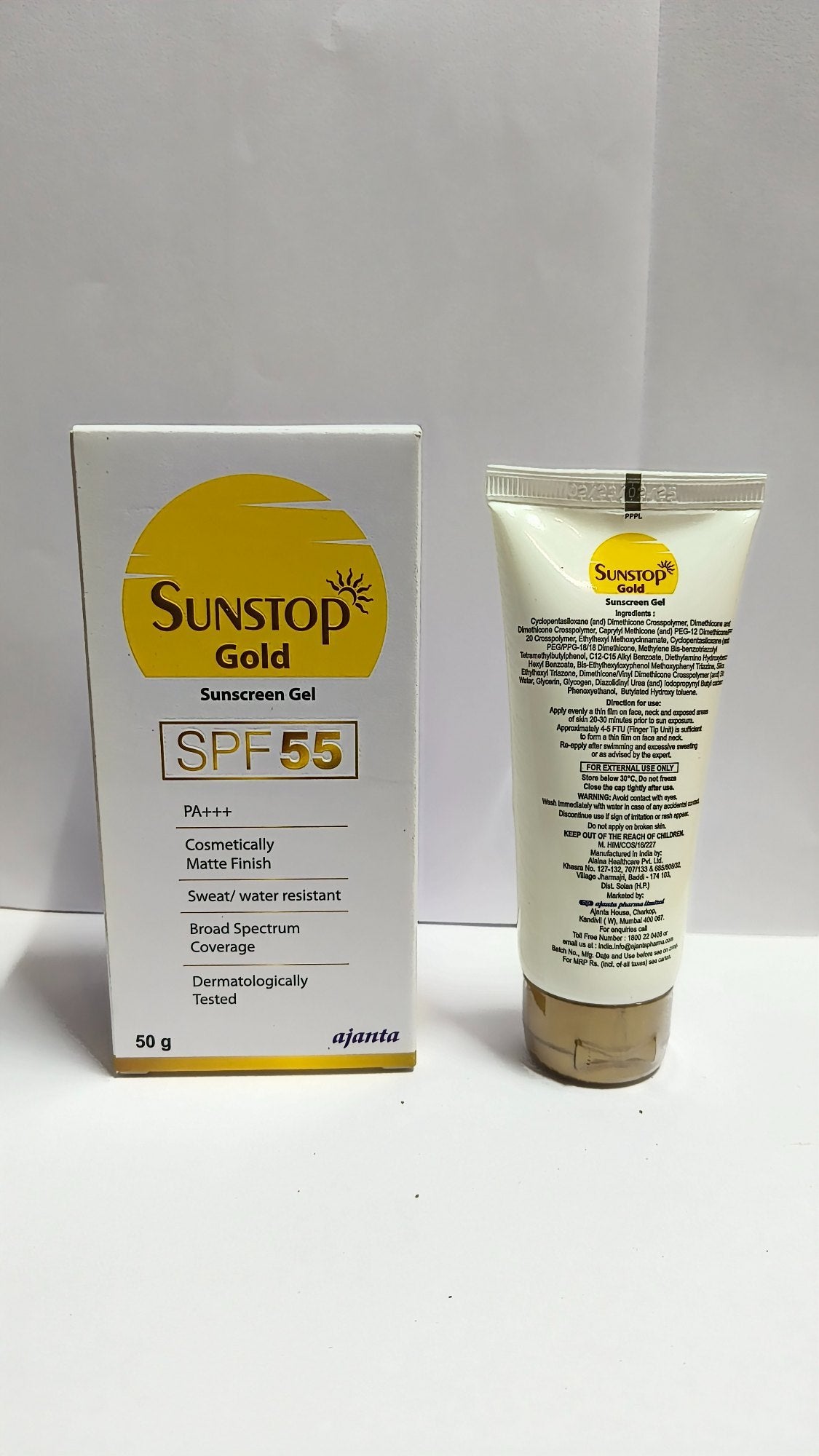 Sunstop Gold Sunscreen Gel SPF 55 PA+++ Best Sun Protection, 50g